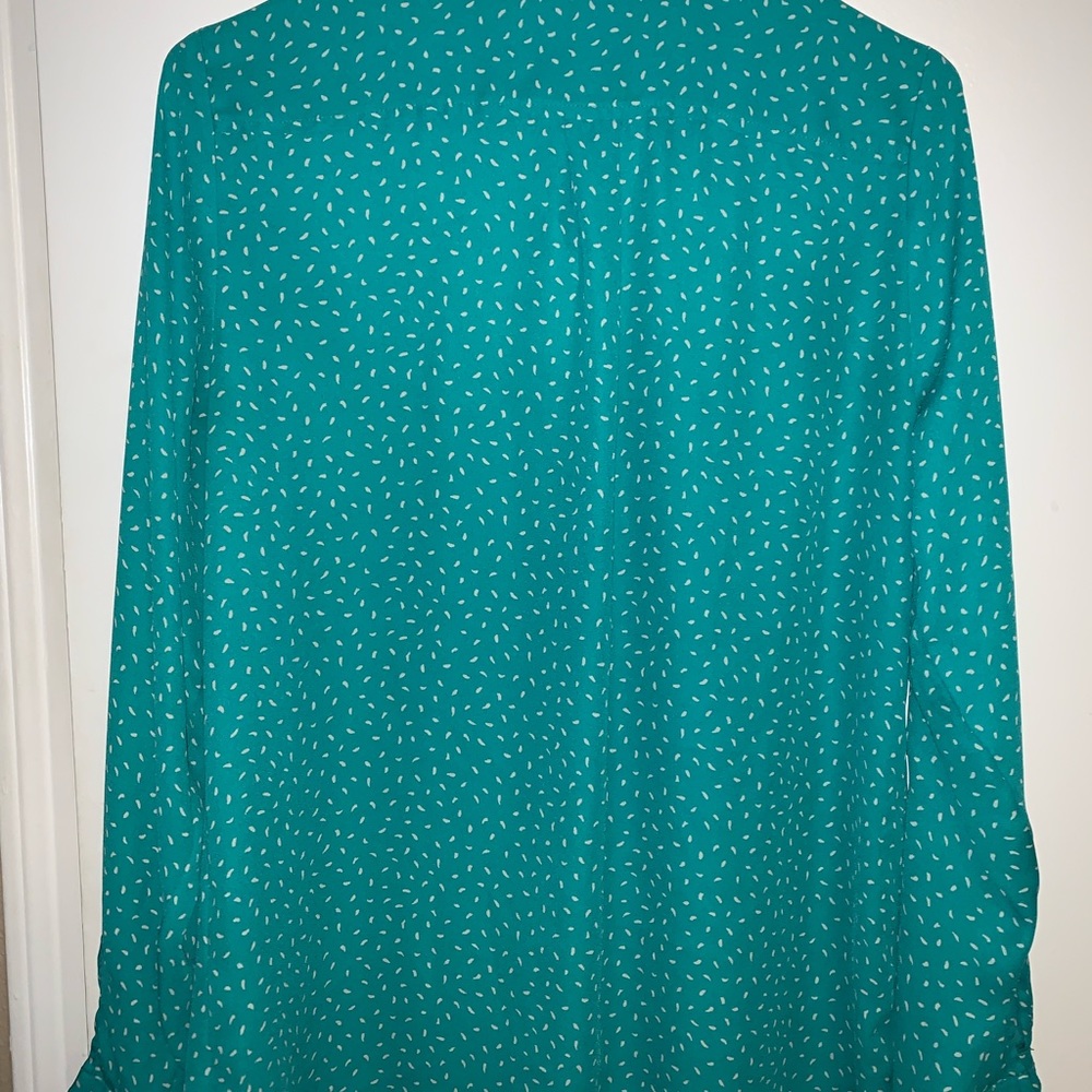 Medium Blue/Green with White Long Sleeve Blouse - Picture 7 of 8